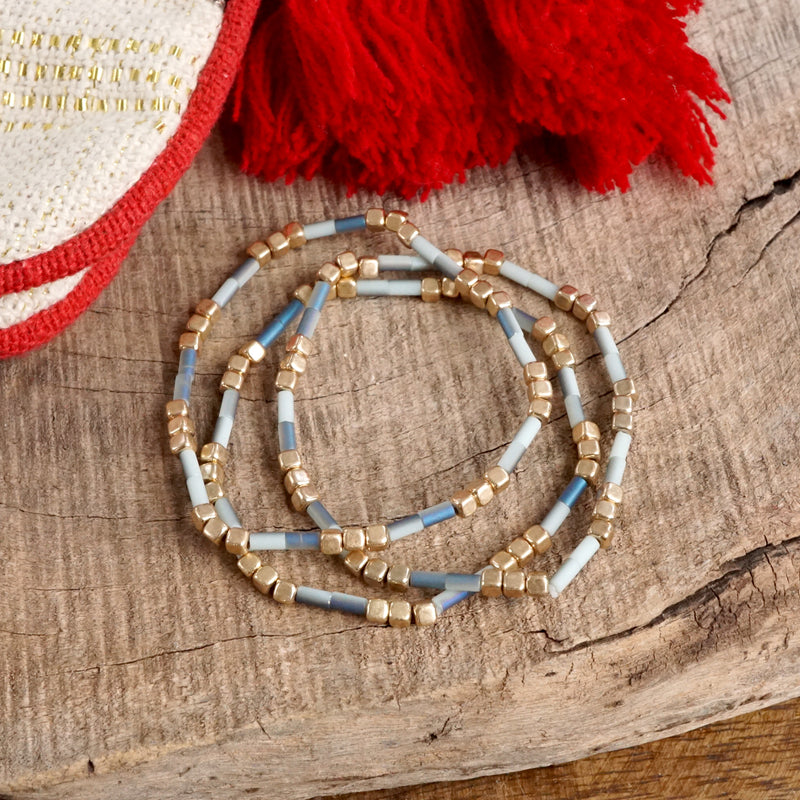 Layered Colorful and Gold Beaded Bracelets Sets