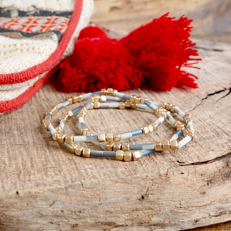 Layered Colorful and Gold Beaded Bracelets Sets