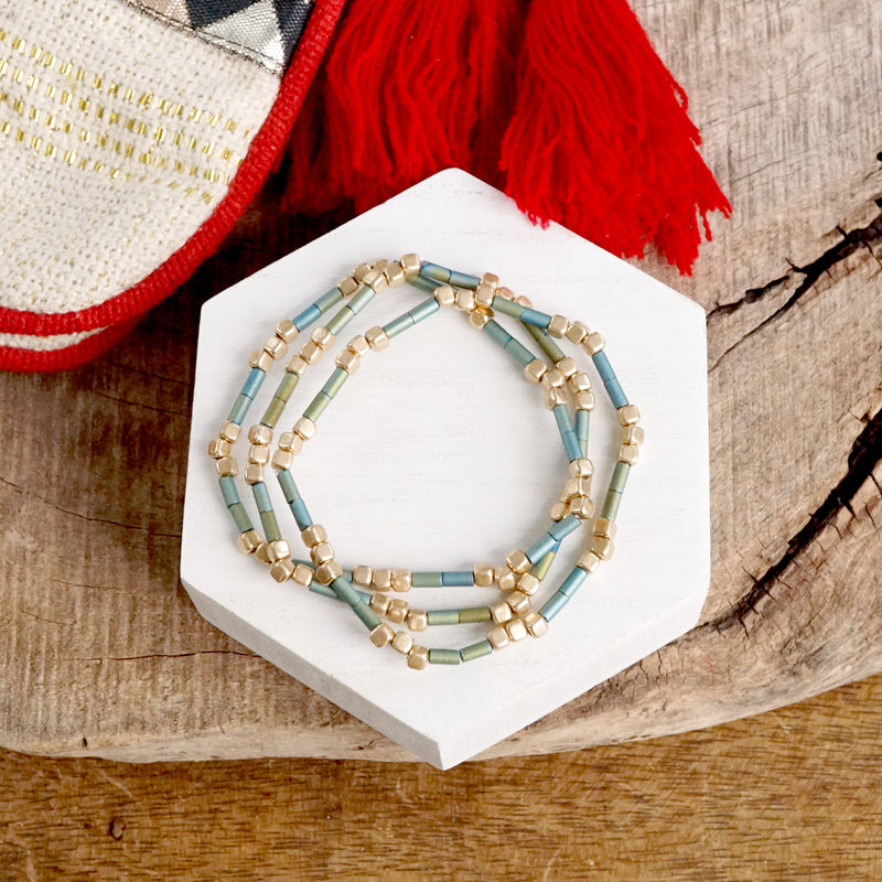 Layered Colorful and Gold Beaded Bracelets Sets
