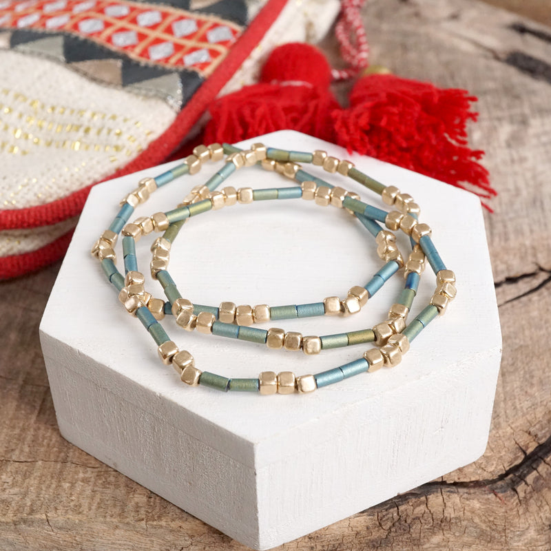 Layered Colorful and Gold Beaded Bracelets Sets