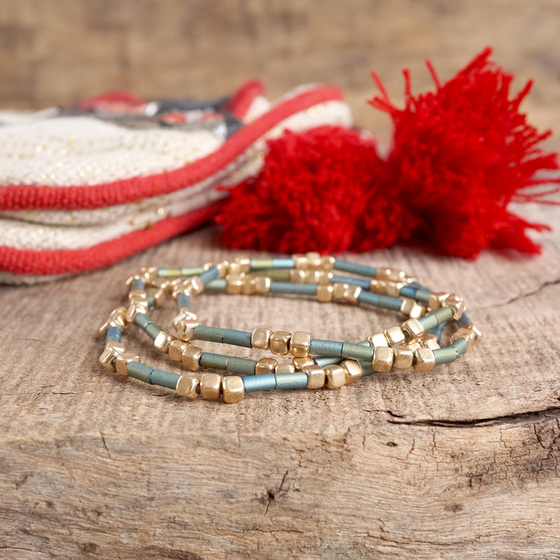 Layered Colorful and Gold Beaded Bracelets Sets