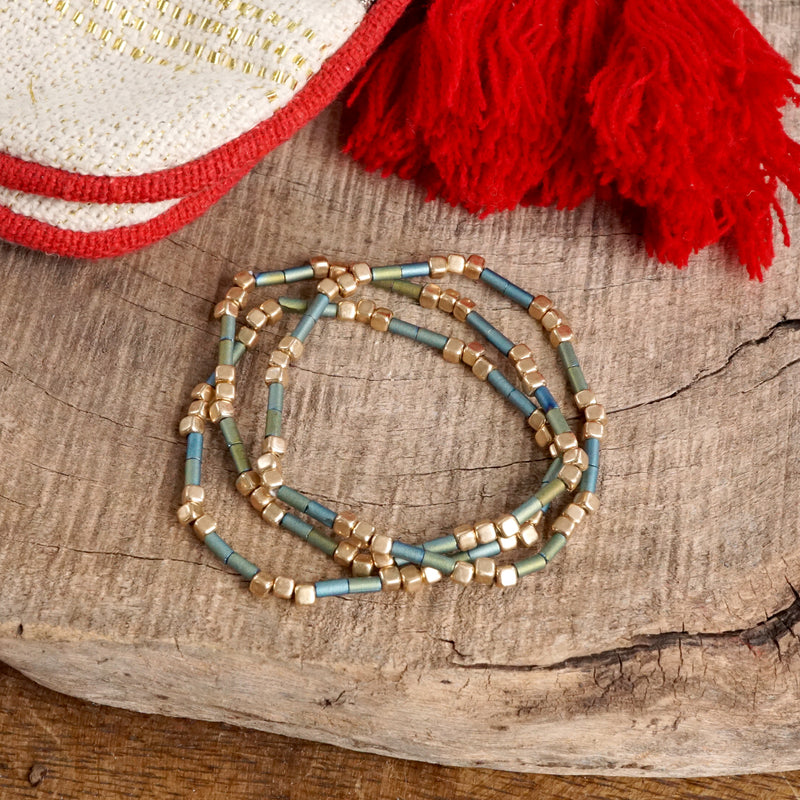 Layered Colorful and Gold Beaded Bracelets Sets