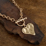 Boho Hammered Heart Front Toggle Necklace – Rustic Gold or Silver