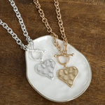 Boho Hammered Heart Front Toggle Necklace – Rustic Gold or Silver