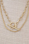 Front Toggle Closure Necklace Multi Layer Chain in Gold Tone