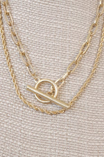 Front Toggle Closure Necklace Multi Layer Chain in Gold Tone
