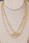 Front Toggle Closure Necklace Multi Layer Chain in Gold Tone