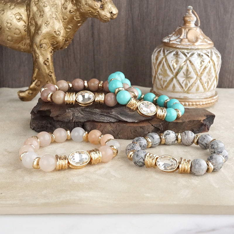Earthy Gleam – Statement Beaded Bracelet with Oval Crystal