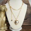 Long Puffy Heart Paperclip Chain Necklace – Gold Tone