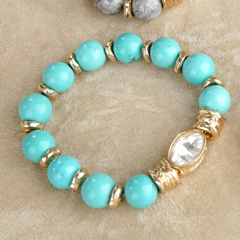 Earthy Gleam – Statement Beaded Bracelet with Oval Crystal