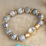Earthy Gleam – Statement Beaded Bracelet with Oval Crystal