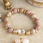 Earthy Gleam – Statement Beaded Bracelet with Oval Crystal