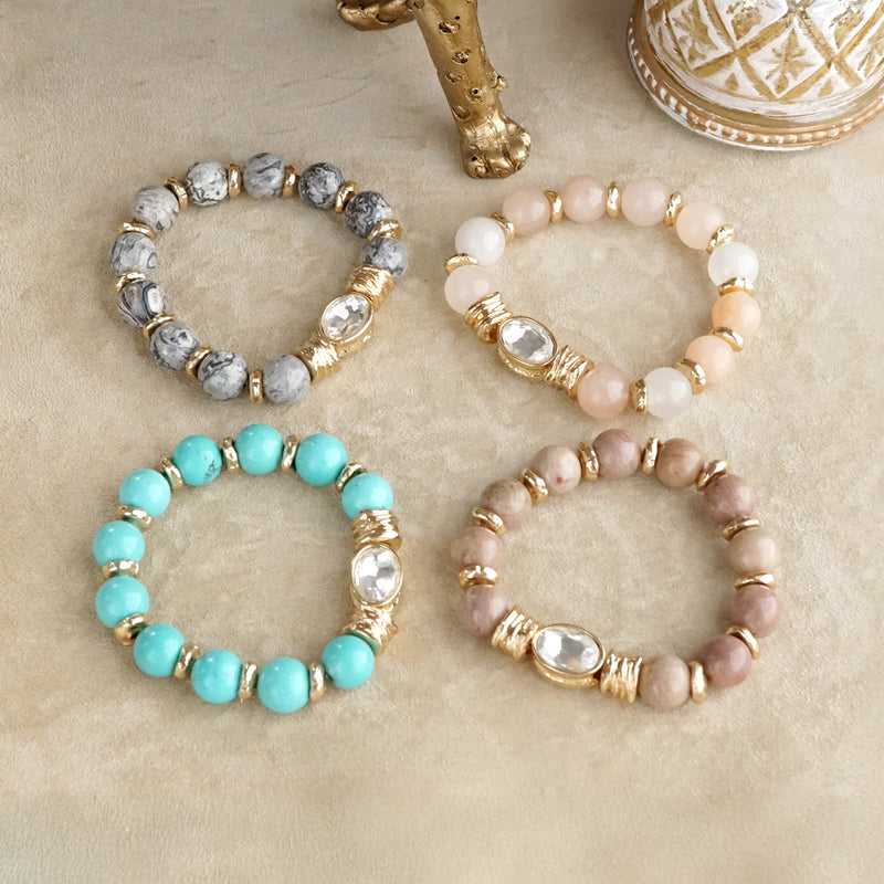 Earthy Gleam – Statement Beaded Bracelet with Oval Crystal
