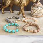 Earthy Gleam – Statement Beaded Bracelet with Oval Crystal