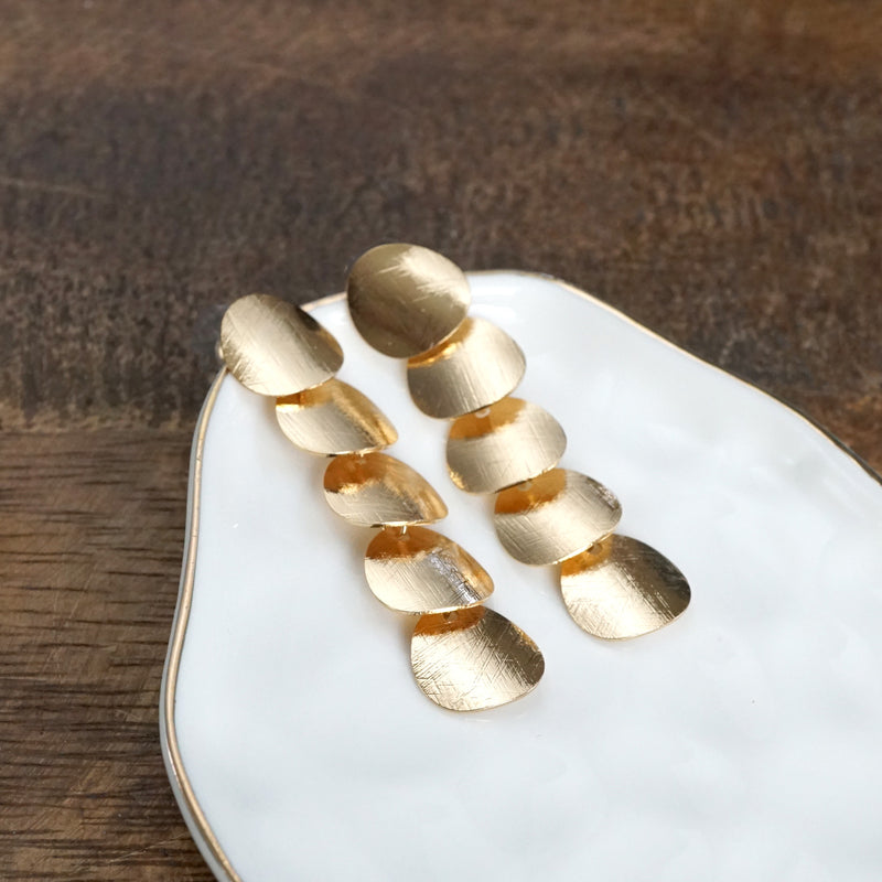 Round Scales Drop Earrings – Brushed Gold