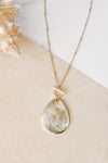 Minimalist boho short gold necklace golden framed teardrop shell