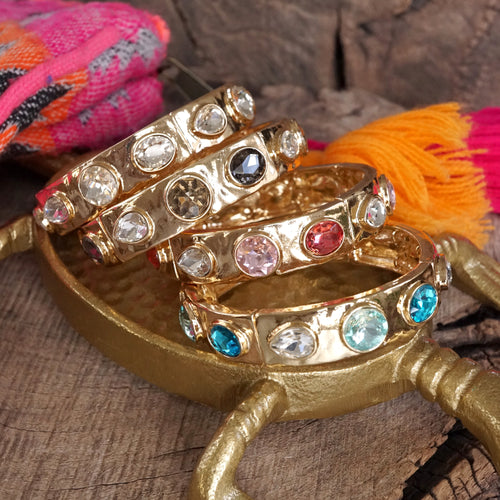 Sparkly Crystal Stretch Bangles – Gold Tone with Color Options