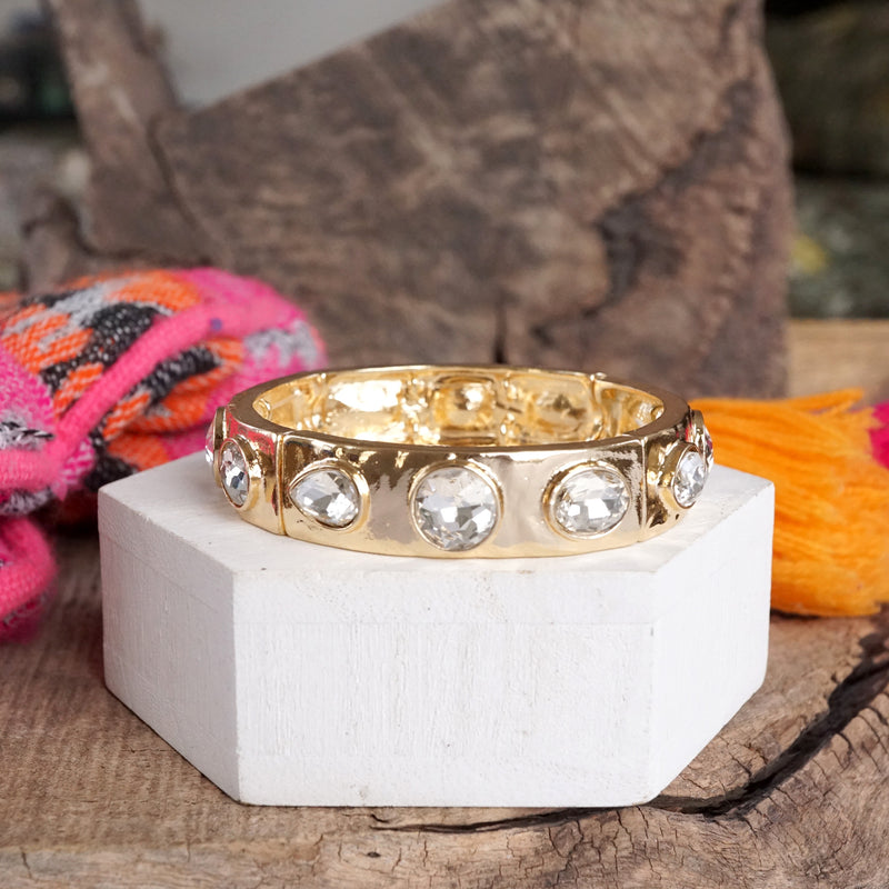 Sparkly Crystal Stretch Bangles – Gold Tone with Color Options