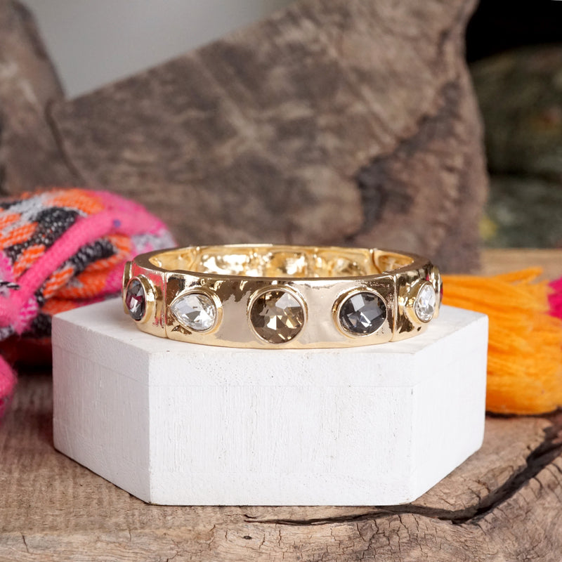 Sparkly Crystal Stretch Bangles – Gold Tone with Color Options