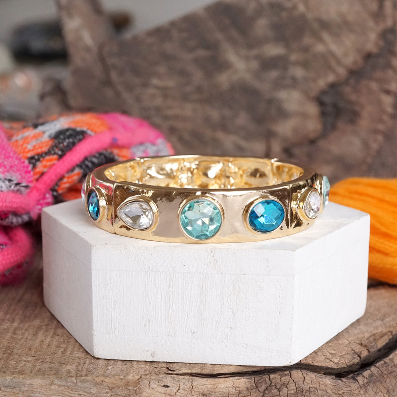 Sparkly Crystal Stretch Bangles – Gold Tone with Color Options