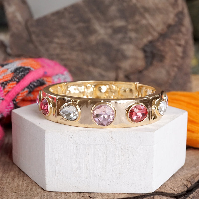 Sparkly Crystal Stretch Bangles – Gold Tone with Color Options