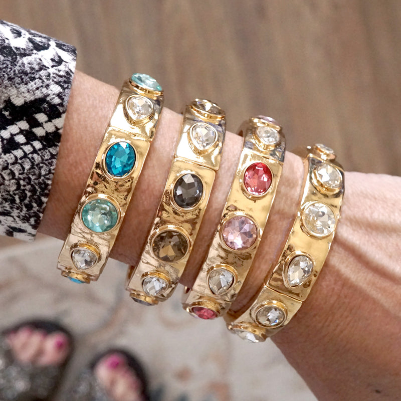 Sparkly Crystal Stretch Bangles – Gold Tone with Color Options