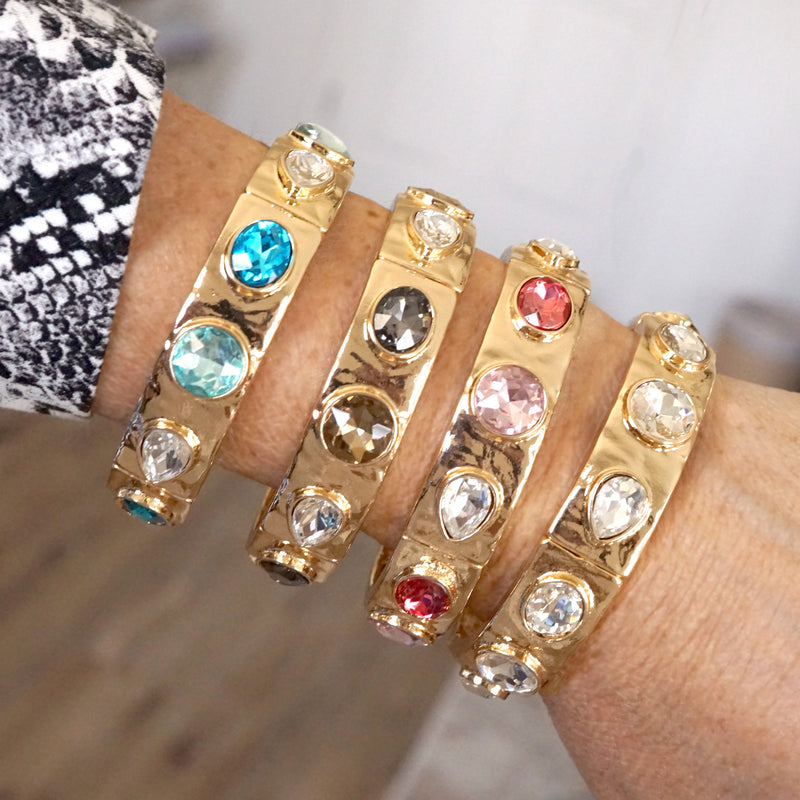 Sparkly Crystal Stretch Bangles – Gold Tone with Color Options