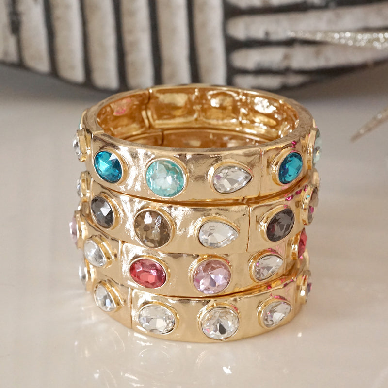 Sparkly Crystal Stretch Bangles – Gold Tone with Color Options