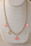 Layered gold tone short Clover necklace pendant Pink White Turquoise Black