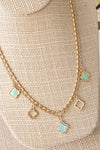 Layered gold tone short Clover necklace pendant Pink White Turquoise Black