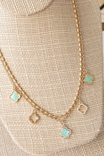 Layered gold tone short Clover necklace pendant Pink White Turquoise Black