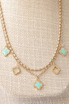 Layered gold tone short Clover necklace pendant Pink White Turquoise Black