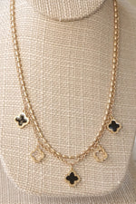 Layered gold tone short Clover necklace pendant Pink White Turquoise Black