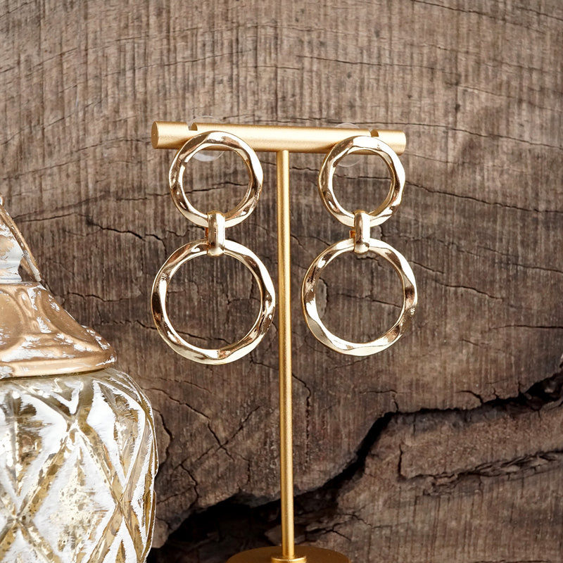 Golden Orbit – Double Hammered Hoop Drop Earrings
