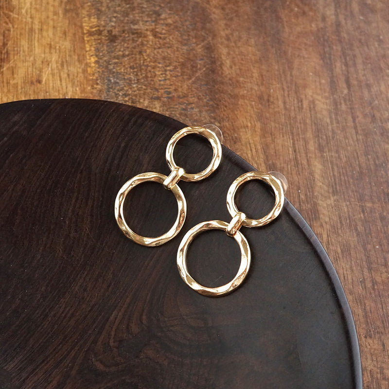 Golden Orbit – Double Hammered Hoop Drop Earrings