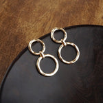 Golden Orbit – Double Hammered Hoop Drop Earrings