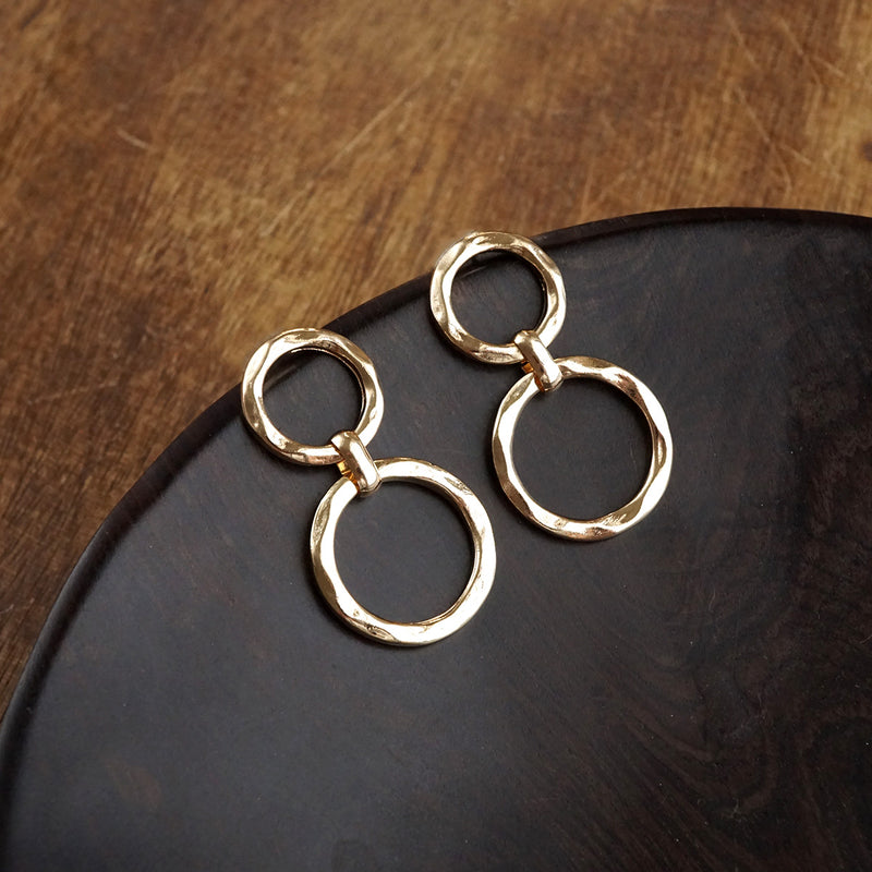 Golden Orbit – Double Hammered Hoop Drop Earrings