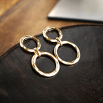 Golden Orbit – Double Hammered Hoop Drop Earrings