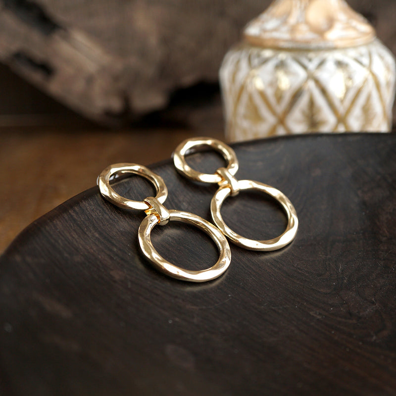 Golden Orbit – Double Hammered Hoop Drop Earrings