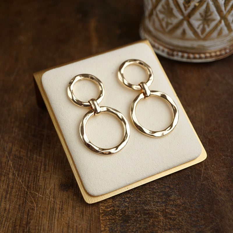 Golden Orbit – Double Hammered Hoop Drop Earrings