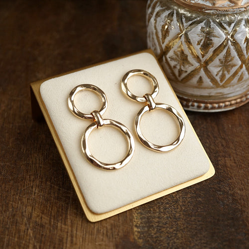 Golden Orbit – Double Hammered Hoop Drop Earrings