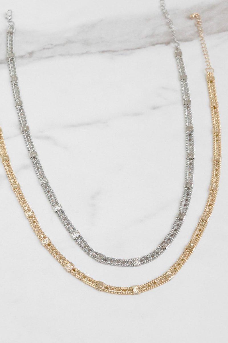 Fused station multi dainty chain necklace Gold Silver