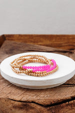 Small Worn Gold tone and Glass beads bracelet stack of 4 bracelets