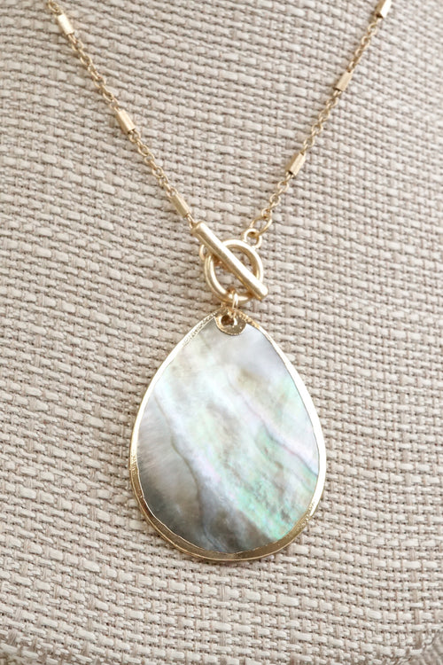 Minimalist boho short gold necklace golden framed teardrop shell