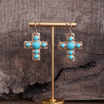 Primitive Cross Earrings – Gold with Turquoise or Pearl
