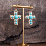 Primitive Cross Earrings – Gold with Turquoise or Pearl