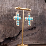 Primitive Cross Earrings – Gold with Turquoise or Pearl