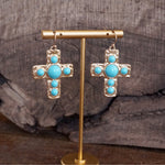 Primitive Cross Earrings – Gold with Turquoise or Pearl