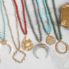 Long Wooden Bead Necklace with acrylic antler - Cream