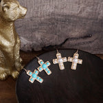 Primitive Cross Earrings – Gold with Turquoise or Pearl